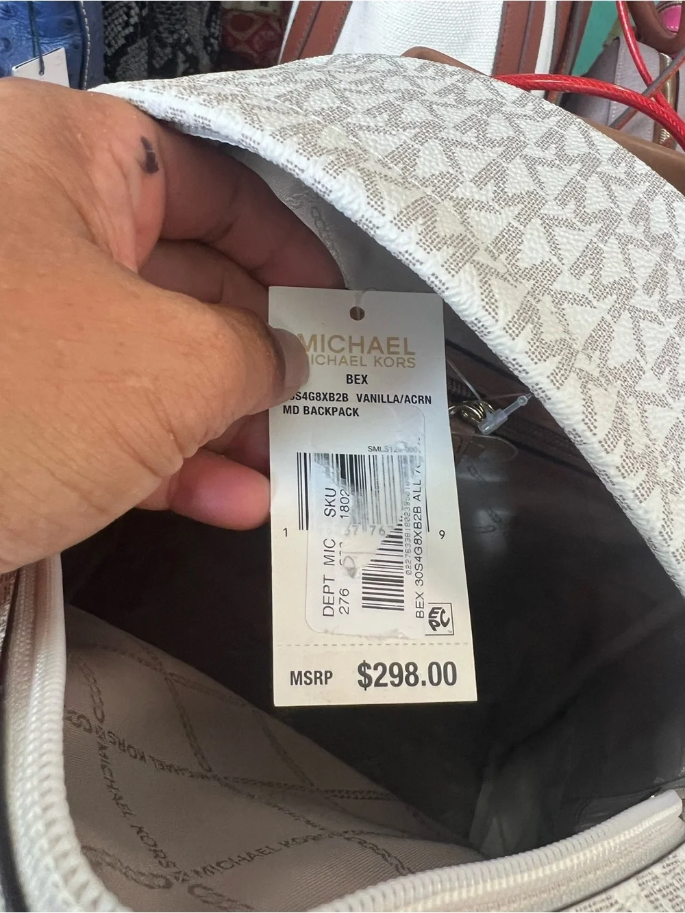 Michael Kors Cream and Brown Logo Backpack